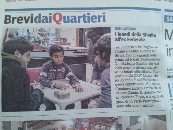 Articolo sulla Gazzetta di Parma per la festa di Natale 2014 organizzata da Comelasfoglia